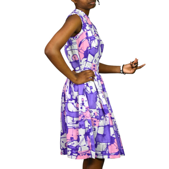 Vintage Sears Day Dress Purple Abstract Splatter Mod Deadstock Sleeveless 70s XS - Picture 13 of 13